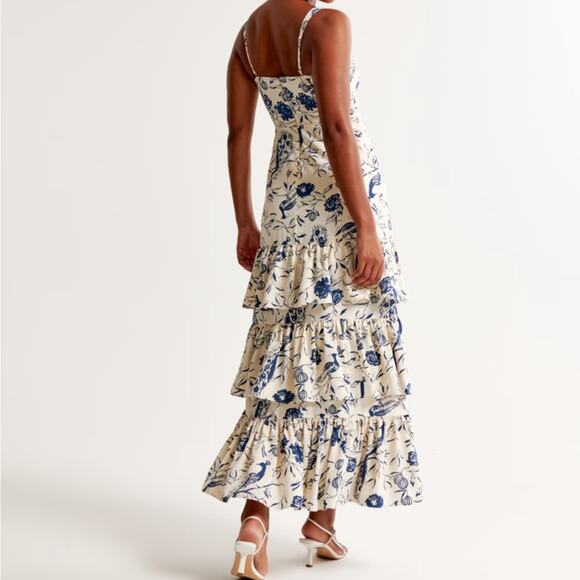 Abercrombie Drama Ruffle Tiered Maxi Dress Size Large Petite - Picture 2 of 11